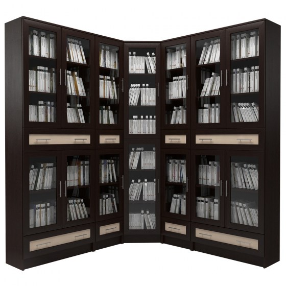 Угловые книжные шкафы для домашней библиотеки 