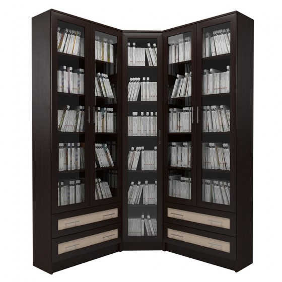 Угловой книжный шкаф со стеклянными дверями