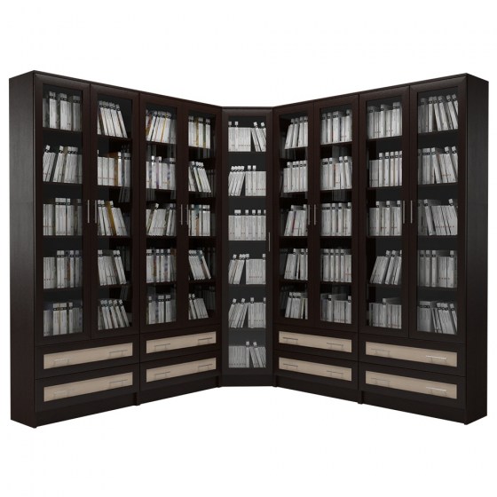Угловые книжные шкафы со стеклянными дверцами