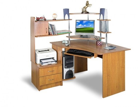 Угловой стол для офиса с надстройкой на трубах