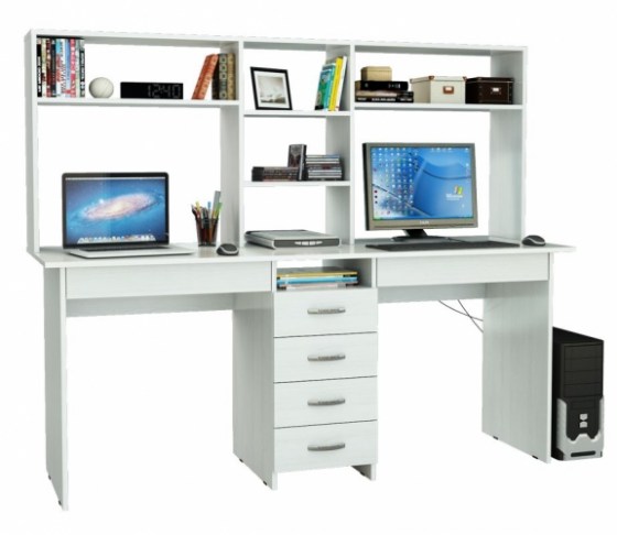 Компьютерный стол Тандем-2Я с надстройкой Белый